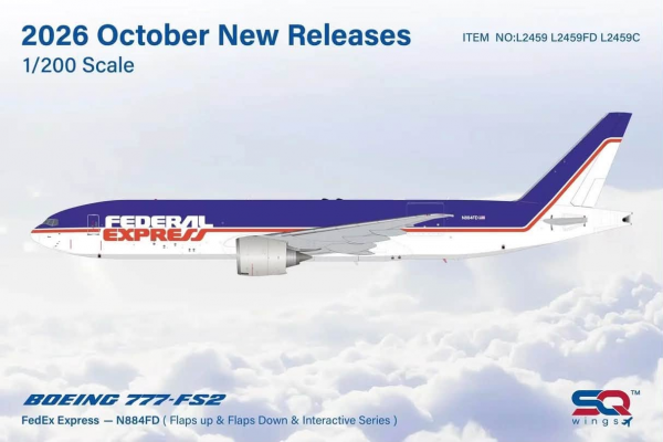 SQ Wings Boeing 777-200F FedEx "Retro" Flaps Down N884FD 1:200 Modellflugzeug