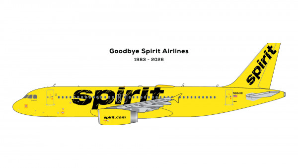 GeminiJets Airbus A320-200 Spirit final revenue flight N604NK 1:400 Modellflugzeug