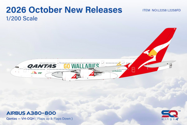 SQ Wings Airbus A380-800 Qantas "Go Wallabies" Flaps Down VH-OQH 1:200 Modellflugzeug