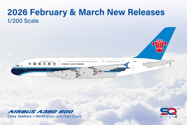 SQ Wings Airbus A380-800 China Southern Flaps Down B-6140 1:200 Modellflugzeug