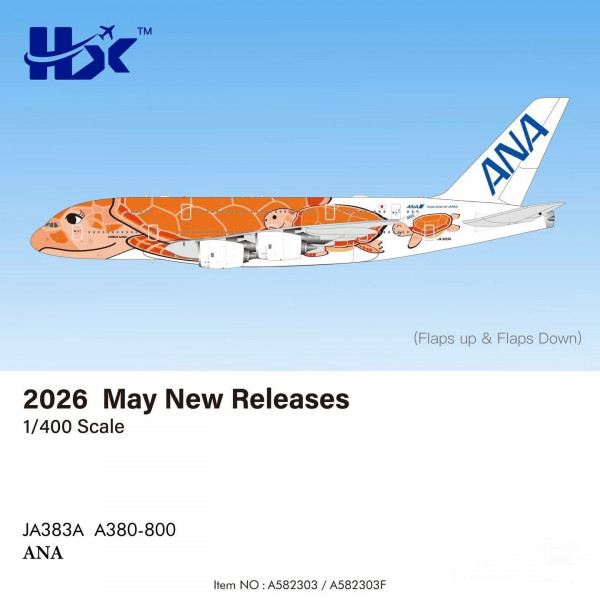 HX Models Airbus A380-800 All Nippon (ANA) "Flying Honu La" Flaps Down JA383A 1:400 Modellflugzeug