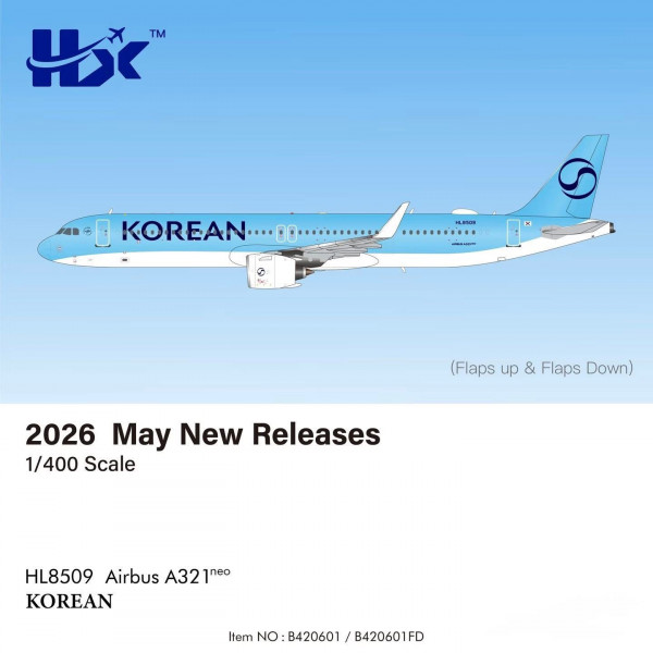 HX Models Airbus A321-200 Korean Flaps Down HL8509 1:400 Modellflugzeug