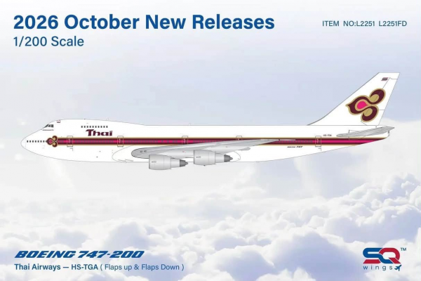 SQ Wings Boeing 747-200 Thai Airways Flaps Down HS-TGA 1:200 Modellflugzeug