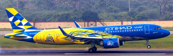 JC Wings Airbus A320neo Etihad "Chennai Super Kings" A6-EJB 1:400 Modellflugzeug