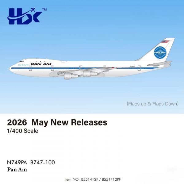 HX Models Boeing 747-100 Pan Am "Clipper Dashing Wave" Flaps Down N749PA 1:400 Modellflugzeug