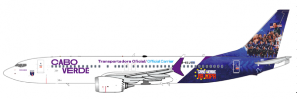 JC Wings Boeing 737-MAX8 Cabo Verde Airlines "Cabo Verde Na Copa" D4-CCJ 1:400 Modellflugzeug