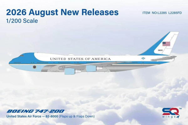 SQ Wings Boeing 747-200 U.S. Air Force USAF Flaps Down 82-8000 1:200 Modellflugzeug