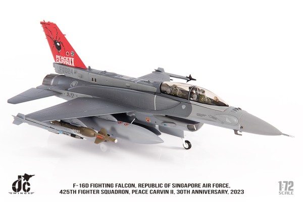 JC Wings Lockheed Martin F-16D Fighting Falcon Singapore Air Force 425th Fighter Squadron, Peace Carvin II 1:72 Modellflugzeug