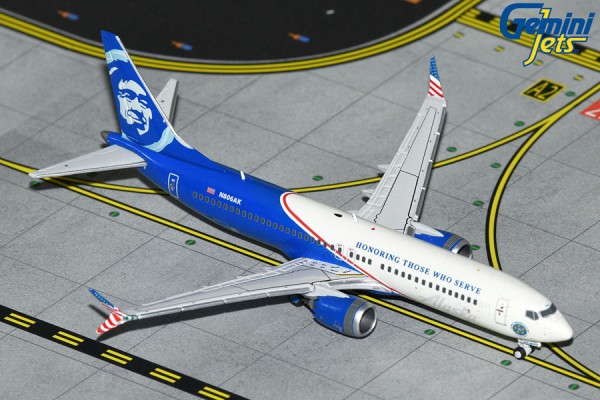 GeminiJets Boeing 737-MAX8 Alaska "Honoring Those Who Serve" N806AK 1:400 Modellflugzeug