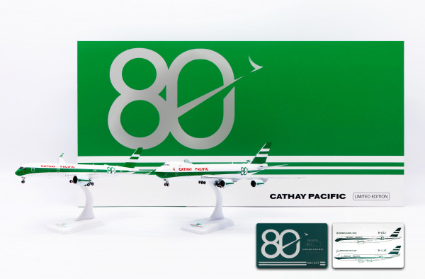 JC Wings Airbus A350-900 / Boeing 747-8F Cathay Pacific "80th Anniversary" Deluxe Box B-LRJ / B-LJE 1:400 Modellflugzeug
