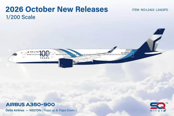 SQ Wings Airbus A350-900 Delta "100 Years" Flaps Down N527DN 1:200 Modellflugzeug