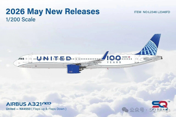 SQ Wings Airbus A321-200 United Flaps Down N44550 1:200 Modellflugzeug