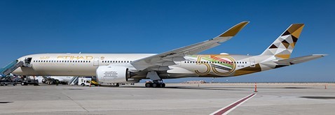 Airbus A350-1000 Etihad Airways "Year of the 50th Livery" Flaps Down Version A6-XWB Scale 1/400