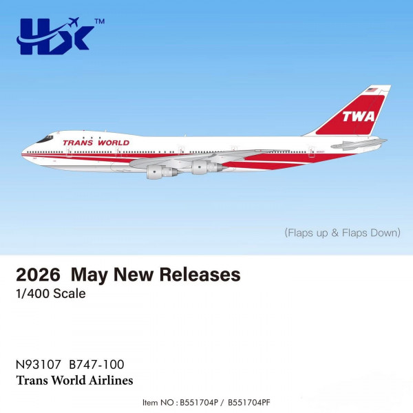 HX Models Boeing 747-100 Trans World TWA N93107 1:400 Modellflugzeug