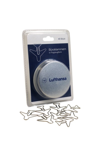 Büroklammern in Flugzeugform 40er Dose mit Lufthansa Logo