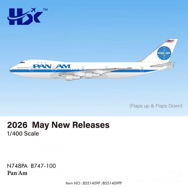 HX Models Boeing 747-100 Pan Am "Clipper Crest of the Wave" Flaps Down N748PA 1:400 Modellflugzeug