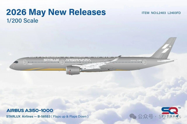 SQ Wings Airbus A350-1000 Starlux "Airsorayama Silver" B-58553 1:200 Modellflugzeug