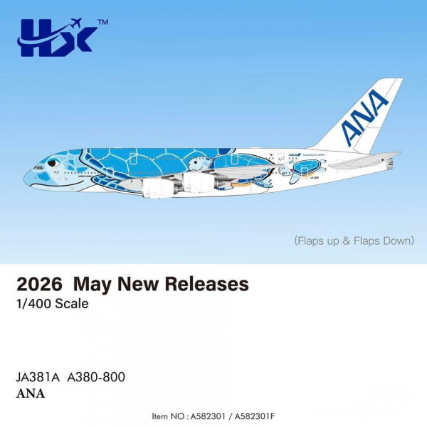 HX Models Airbus A380-800 All Nippon (ANA) "Flying Honu Lani" Flaps Down JA381A 1:400 Modellflugzeug
